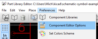 Screenshot highlighting the 'Component Editor Options' menu item, in the 'Preferences' menu
